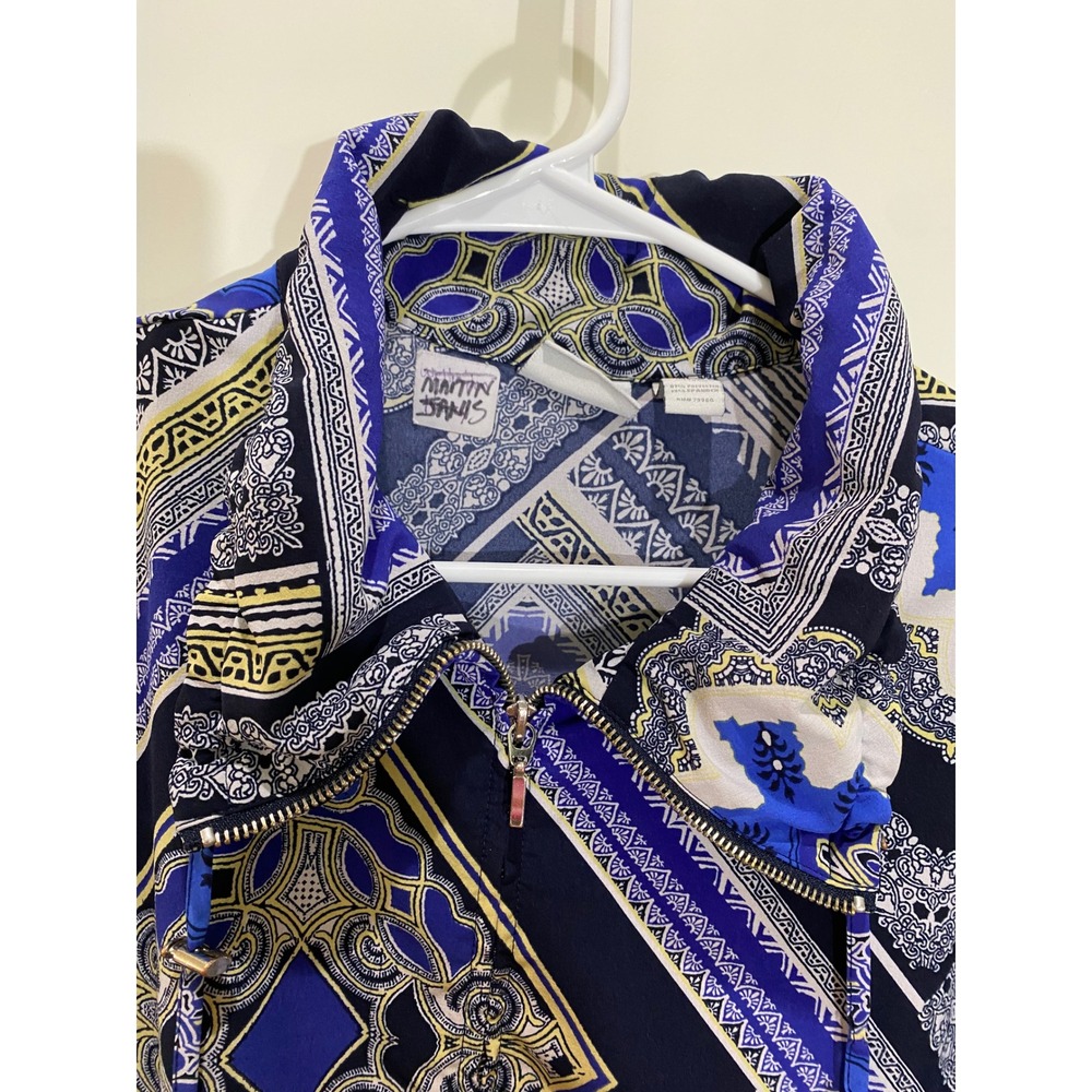 Zenergy by Chico's Blue Paisley Zip Mock Neck Jacket Womens Size 3 L/XL - Picture 2 of 8